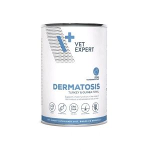 Vet Expert Diet Dog Dermatosis Turkey& Guinea Fowl 400g can - Диетична храна за възрастни кучета с дерматологични заболявания и хранителна непоносимост (пуйка и токачки).