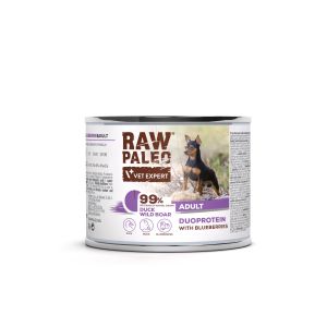 Raw Paleo Duck& Wild Boar Adult - консерва с патица, диво прасе и боровинка за възрастни кучета