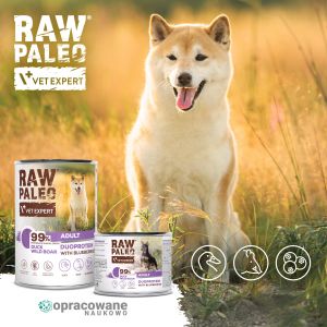 Raw Paleo Duck& Wild Boar Adult - консерва с патица, диво прасе и боровинка за възрастни кучета