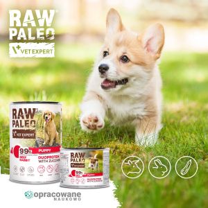 Raw Paleo Beef& Rabbit Puppy - консерва с говеждо, заек тиквичка и боровинка за подрастващи кучета